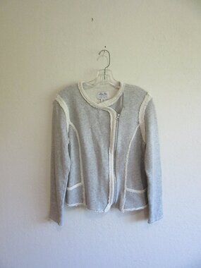 Lucky Lotus Lucky Brand Gray Knit XL Raw Edges Long Sleeve Zip Sweater Jacket
